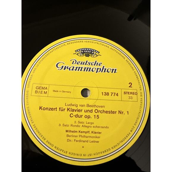 DGG 138 774 WILHELM KEMPFF / BEETHOVEN Piano Concerto No. 1 Leitner Berlin - Picture 5 of 6